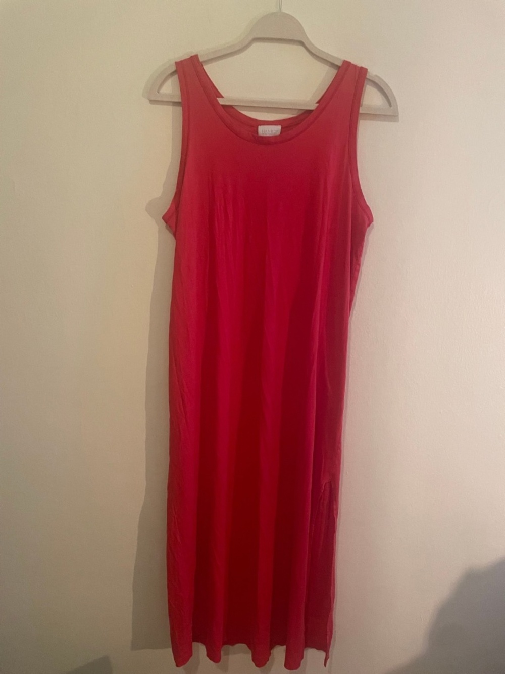 Vintage Hanro Slip Dress Long Red Side Slit cotton Blend M Medium